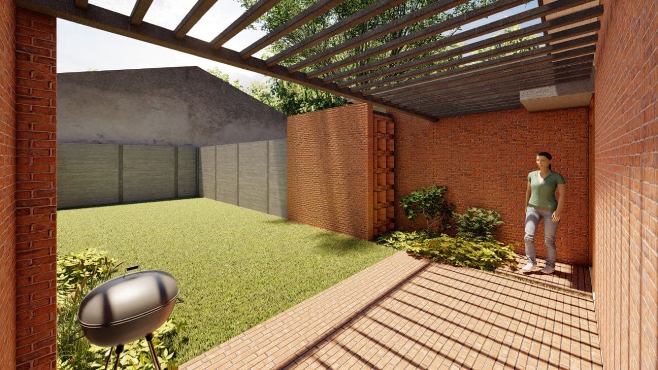 Render del quincho con parrilla